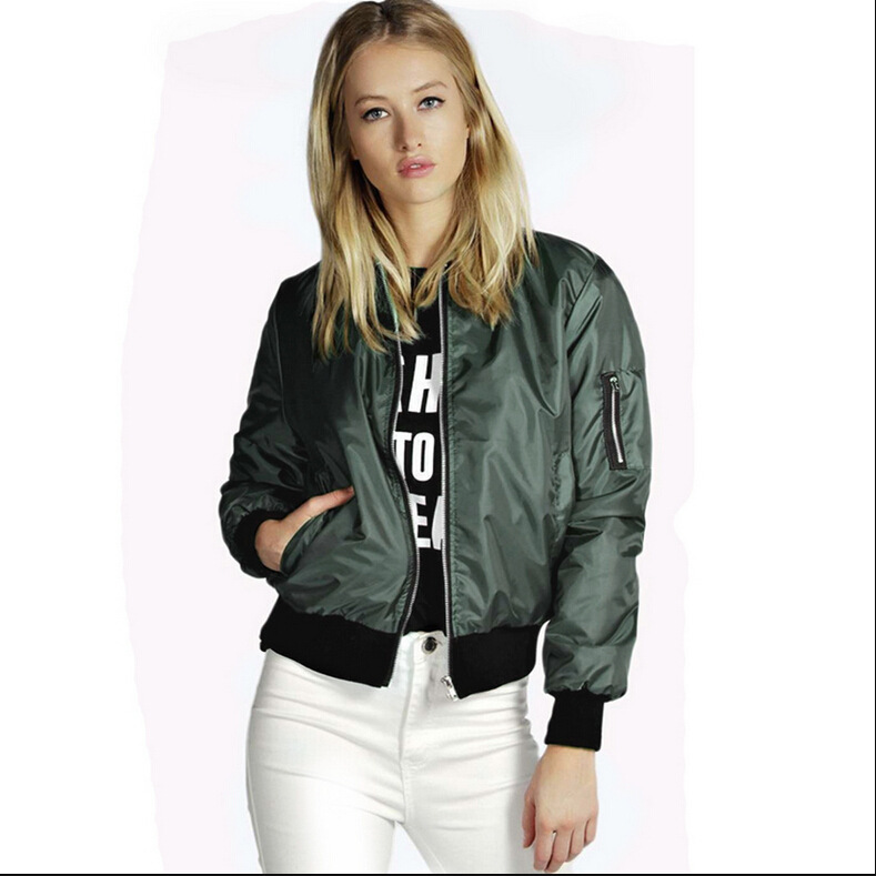 Womens Solid Zip Up Spring Autumn Jacket (1)