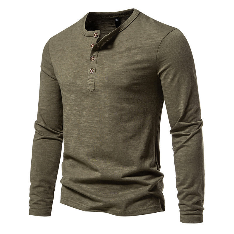 Mens Slub Cotton 4-Button Henley Long Sleeve Tee (5)